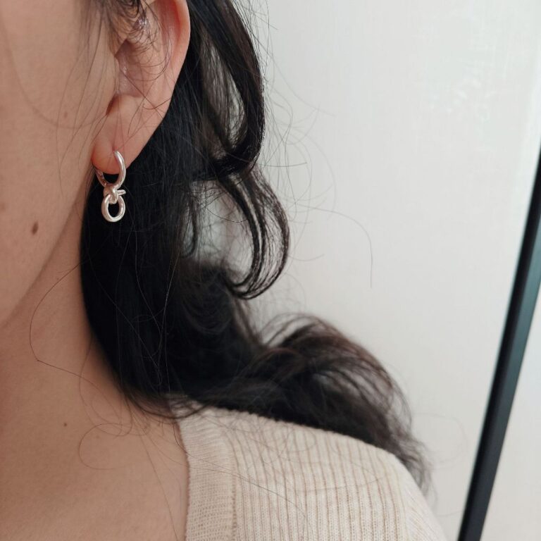 純銀圈式耳環 em925純銀┃耳扣式耳環┃打結雙圈圈扣